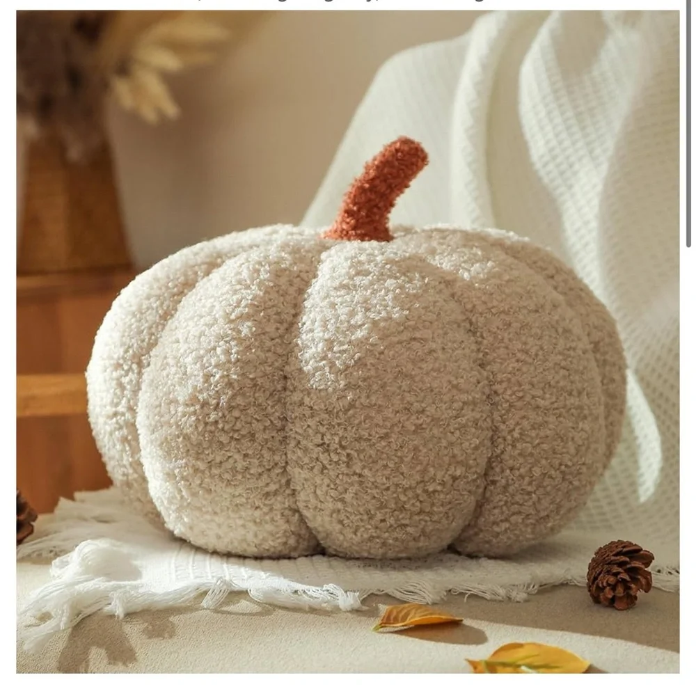 Pumpkin Teddy Fleece Pumpkin Throw Pillow Thanksgiving Halloween Fall Decor